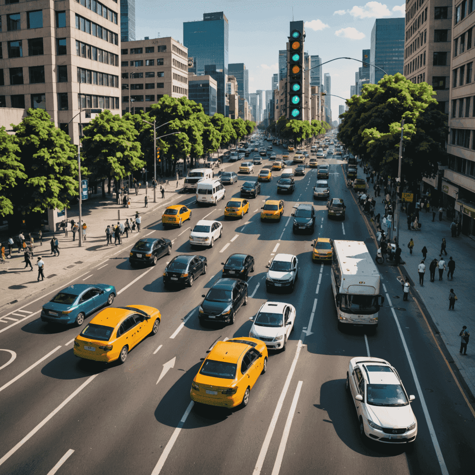 A busy intersection with traffic lights and various vehicles, symbolizing the importance of following traffic rules